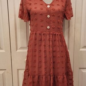 Elegant Rosy Rust Textured Dress Sz SM.